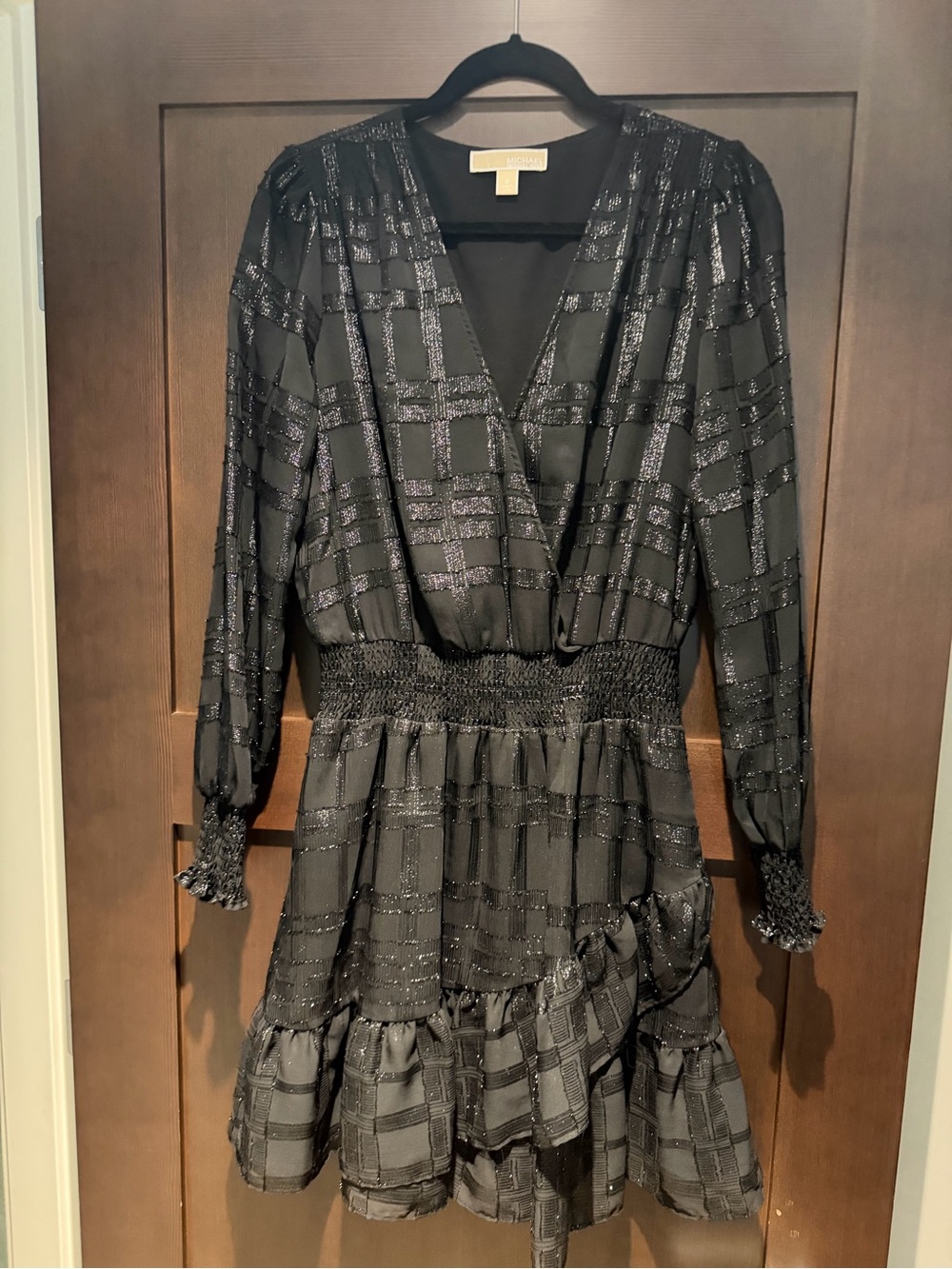 Michael Kors Black Metallic Smocked Waist Mini Dress